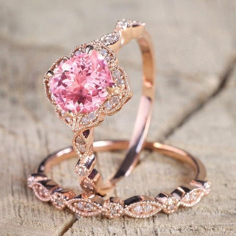 Pink Rhinestones Flower Ring Set - Floral Fawna
