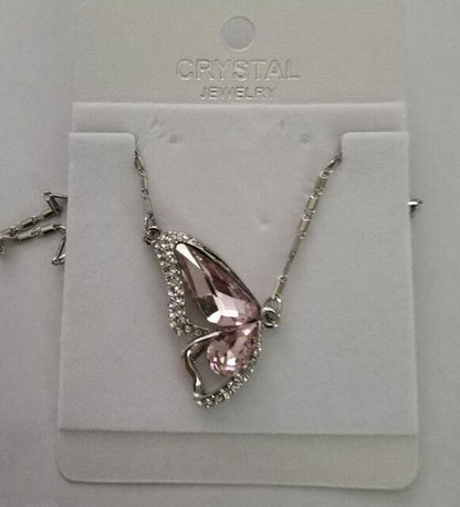 Butterfly Crystals Pendant Silver Plated Necklace - Floral Fawna