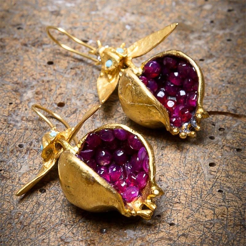 Gold Pomegranate Earrings - Floral Fawna