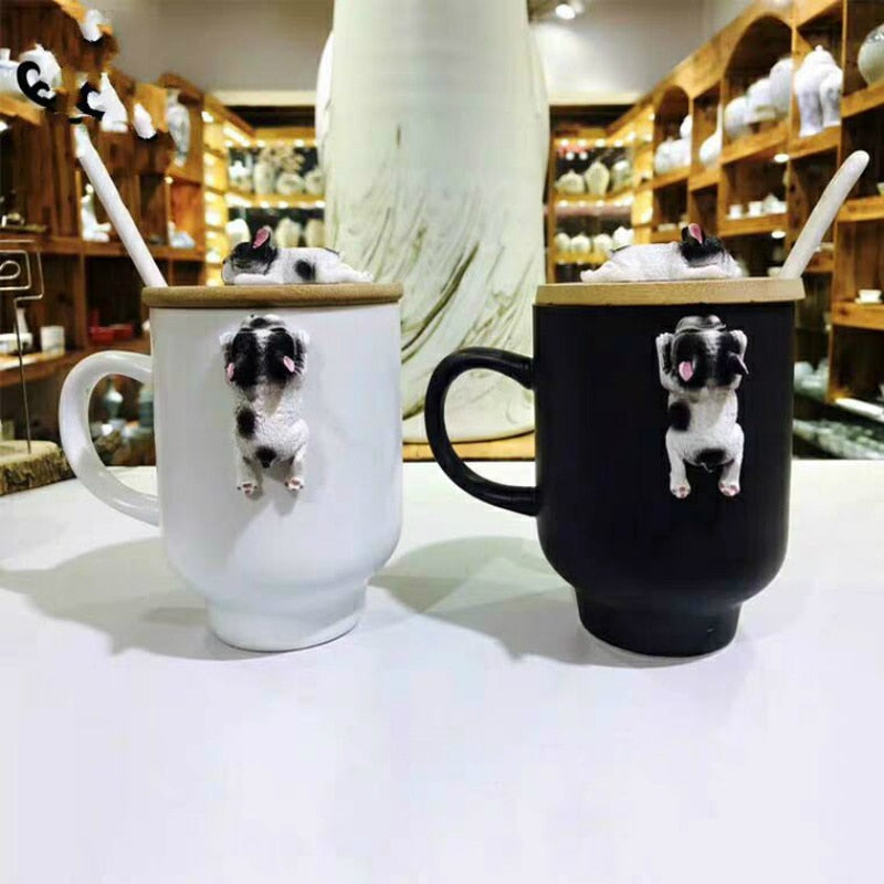 Cute Bulldog or Corgi Coffee/Tea Mug with lid - Floral Fawna