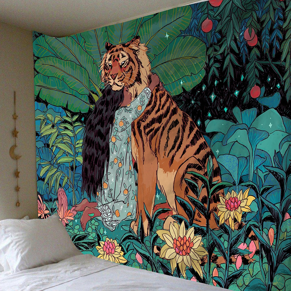 Mysterious Forest Tiger Wall Hanging - Floral Fawna