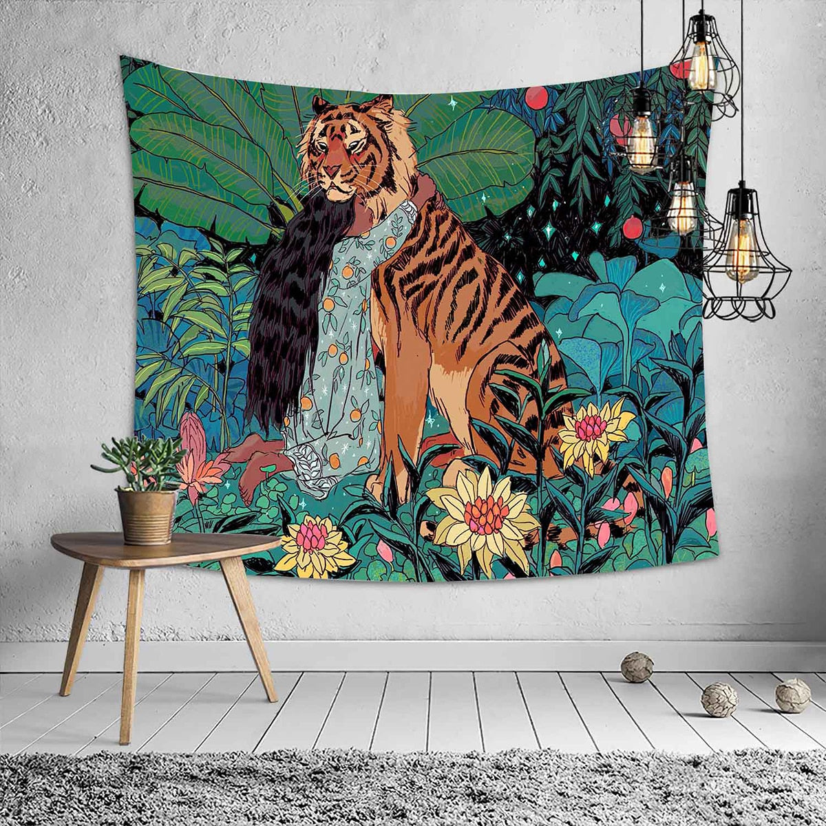 Mysterious Forest Tiger Wall Hanging - Floral Fawna