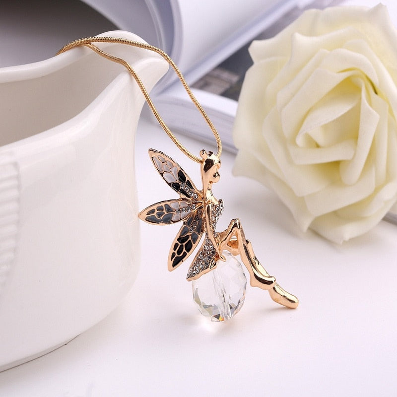 Austrian Crystal Angel Fairy Pendant - Floral Fawna