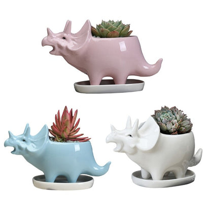 Ceramic Triceratops Planters - Floral Fawna