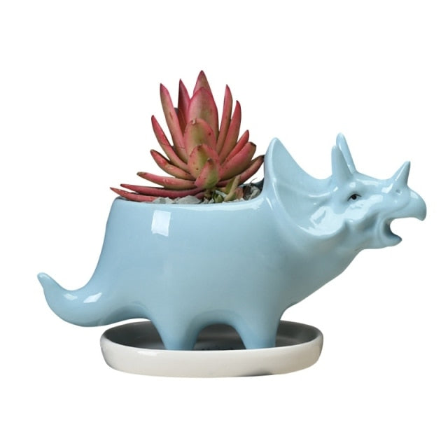 Ceramic Triceratops Planters - Floral Fawna