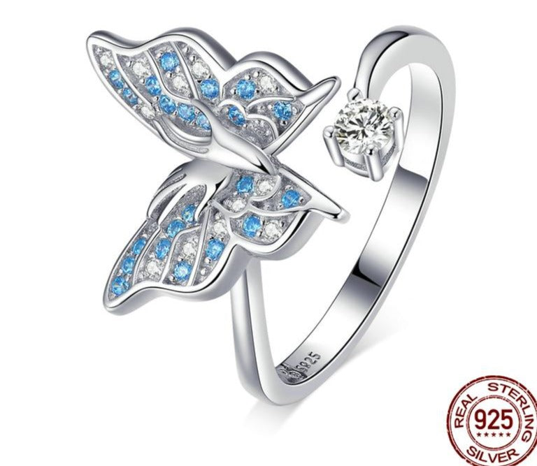 Blue Butterfly Sterling Silver Ring - Floral Fawna