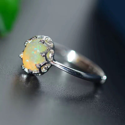 Natural Opal Sterling Silver Ring - Floral Fawna