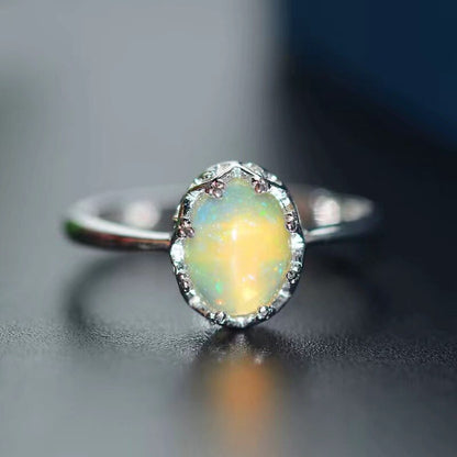 Natural Opal Sterling Silver Ring - Floral Fawna