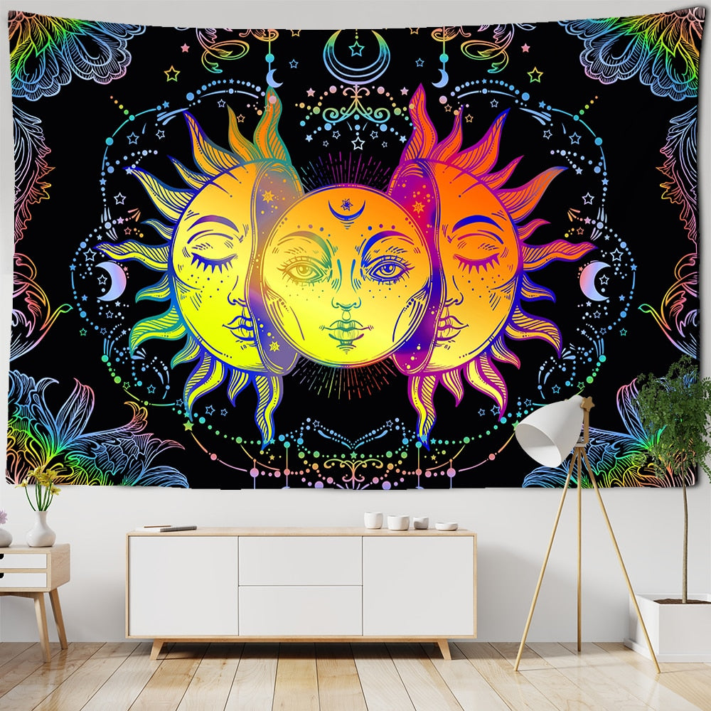 Sun And Moon Mandala Tapestry - Floral Fawna