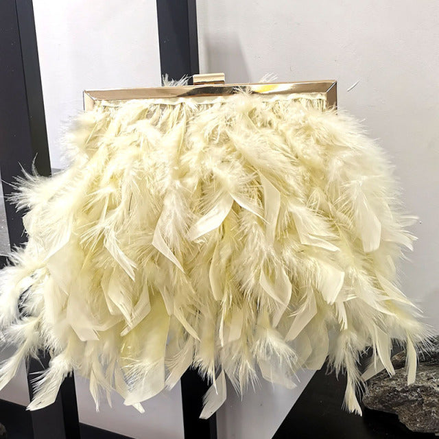 Gatsby Feather Evening Bag - Floral Fawna