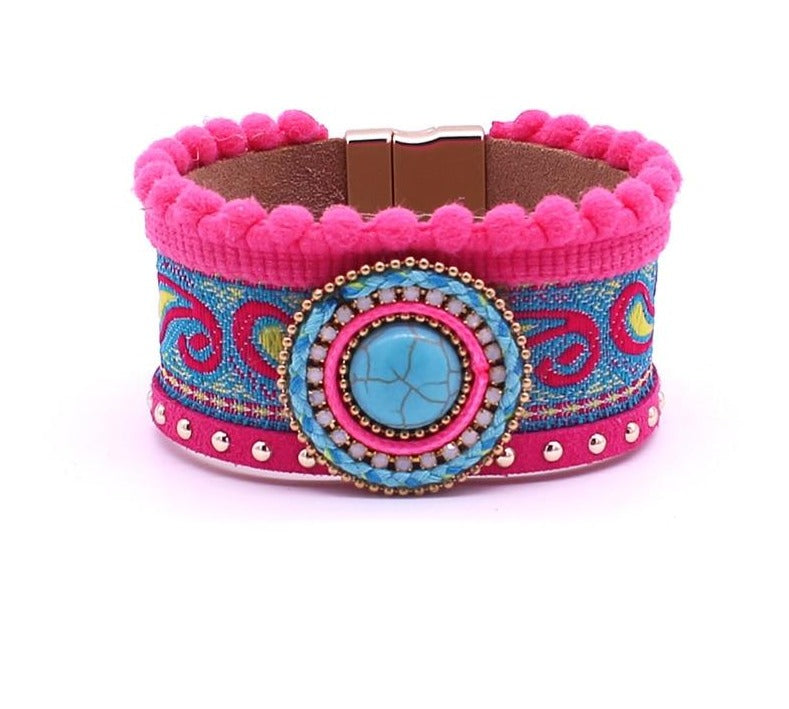 Bohemian Leather and Stone Bracelet - Floral Fawna
