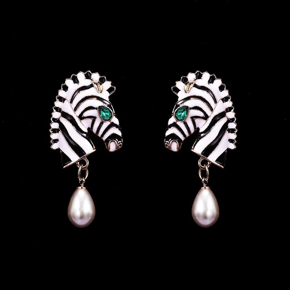 Statement Zebra Pearl Drop Earrings - Floral Fawna