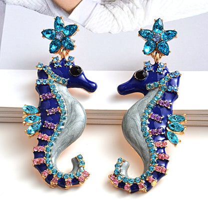 Seahorse Statement Earrings - Floral Fawna