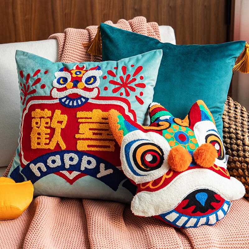 Traditional Chinese New Year Embroidered Cushion - Floral Fawna