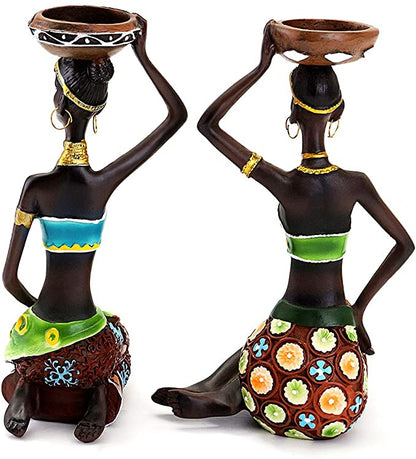 African Figurine Tealight Candle Holders - Floral Fawna