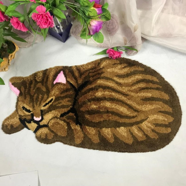 Striped Tabby Cat Rug - Floral Fawna