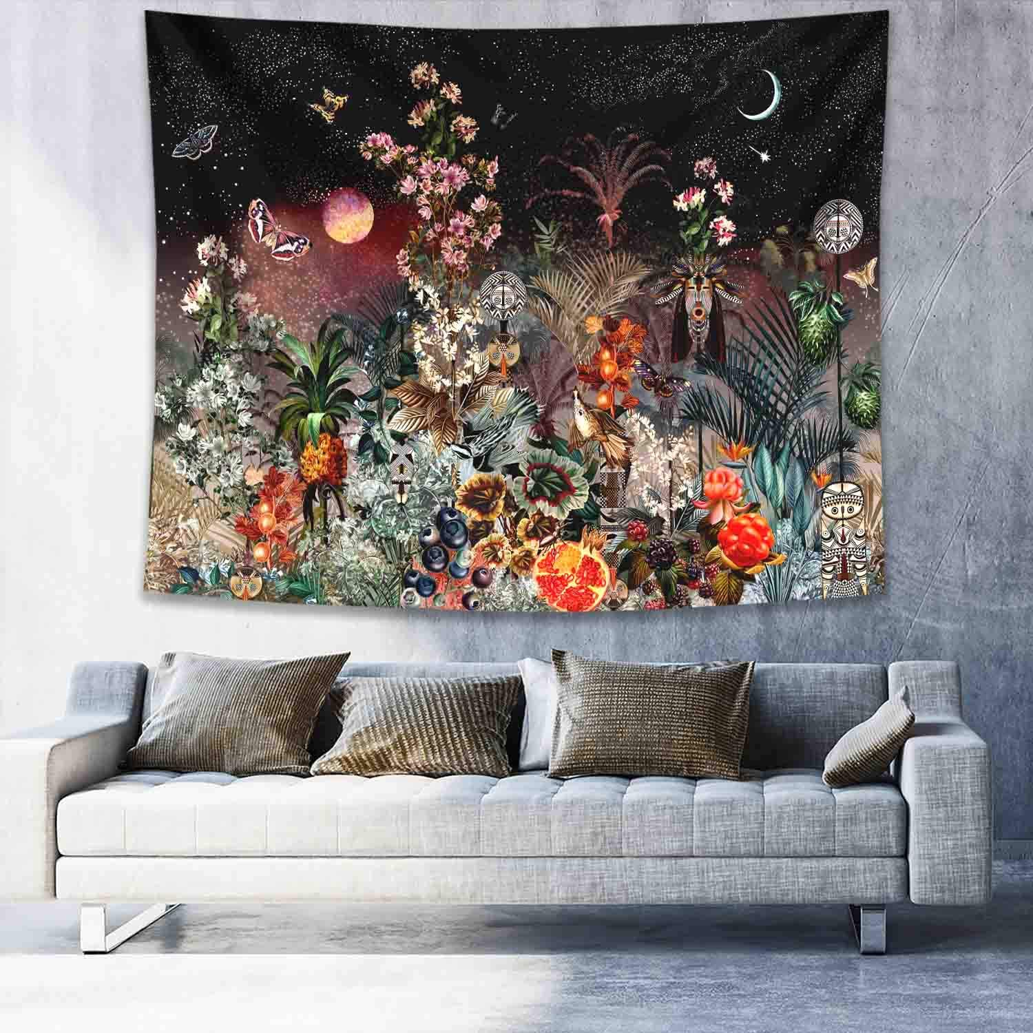 Planets and Nature Wall Hanging Tapestry Art - Floral Fawna
