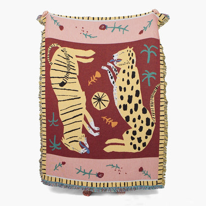 Leopard &amp; Tiger Tapestry Throw - Floral Fawna