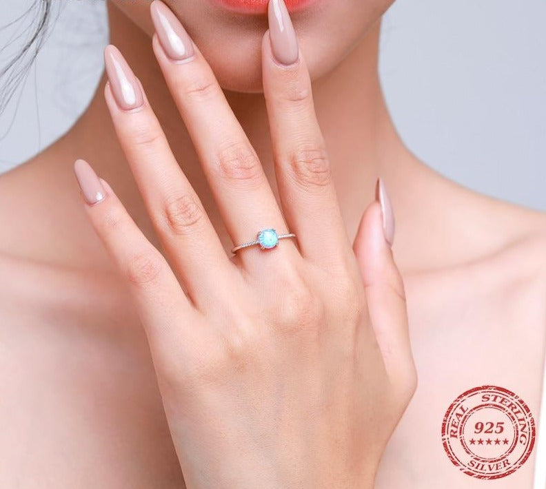 Sparkling Pale Blue Opal Ring - Floral Fawna