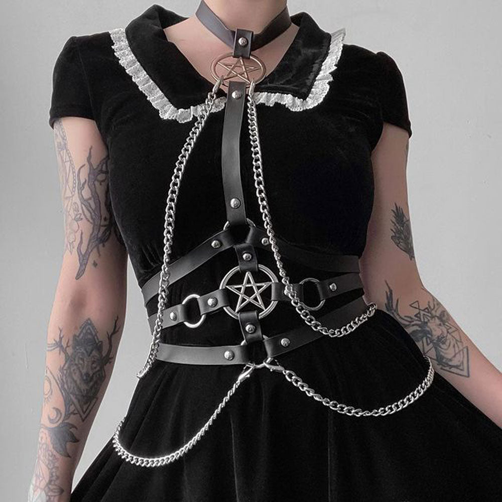 Goth Punk Chain Harness Belt - Floral Fawna