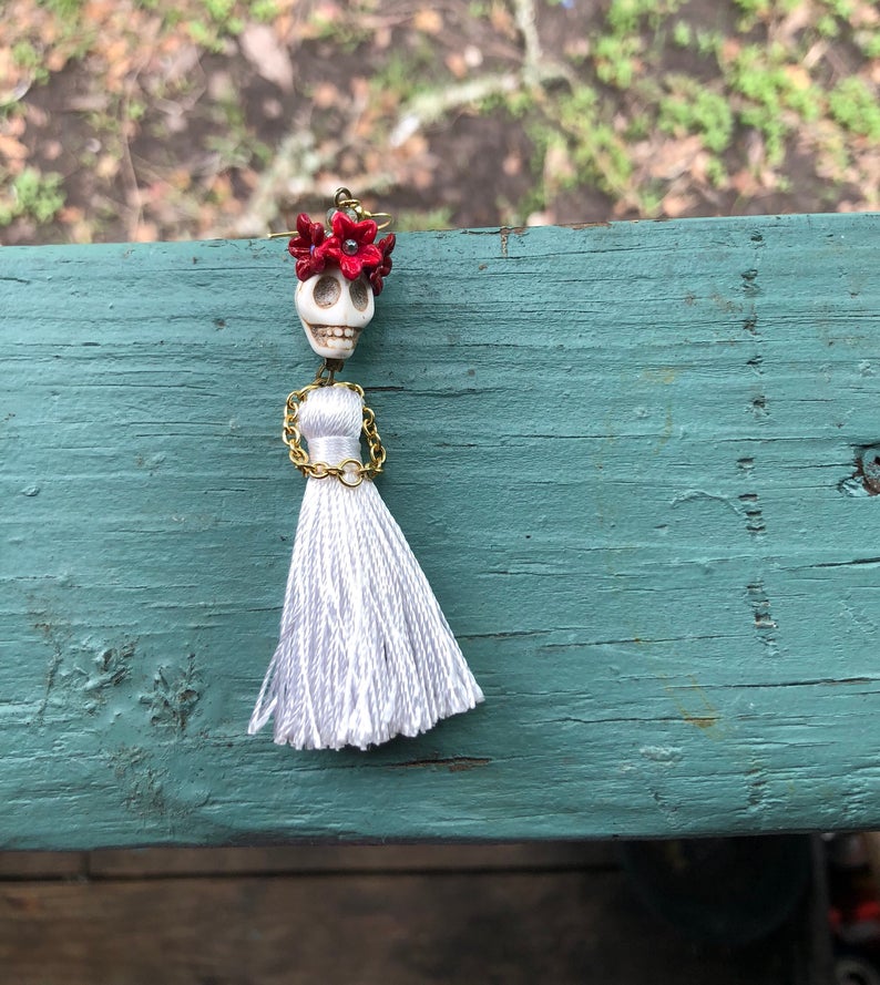 Goth Skull Tassel Earrings - Floral Fawna