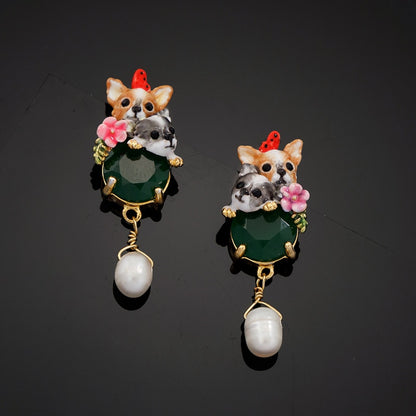 Chihuahua Pearl Drop Earrings - Floral Fawna
