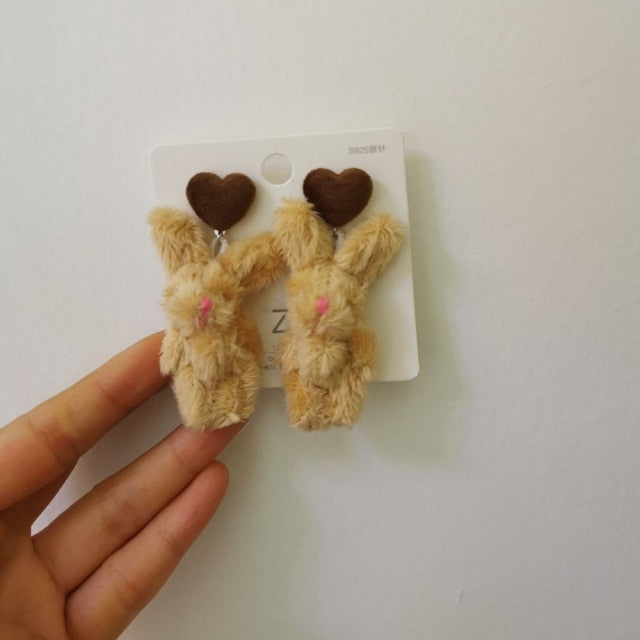 Kawaii Plush Bunny Earrings - Floral Fawna