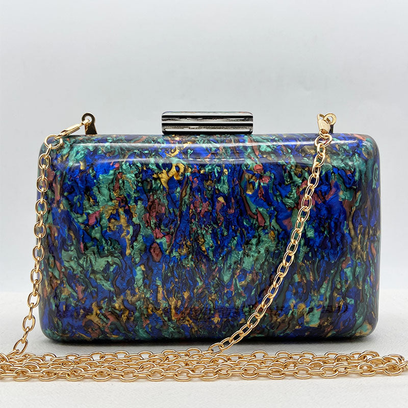 Iridescent Blue Acrylic Bag - Floral Fawna