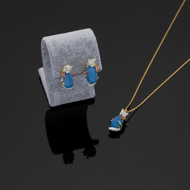 Floral Fox Earrings & Necklace Set - Floral Fawna