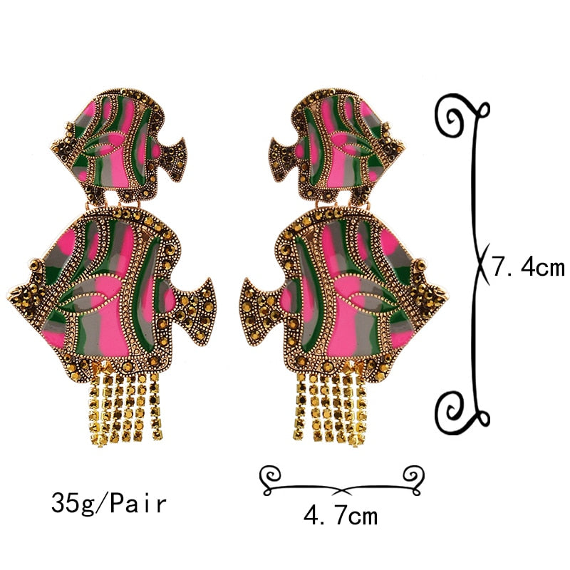 Statement Fish Tassel Earrings - Floral Fawna