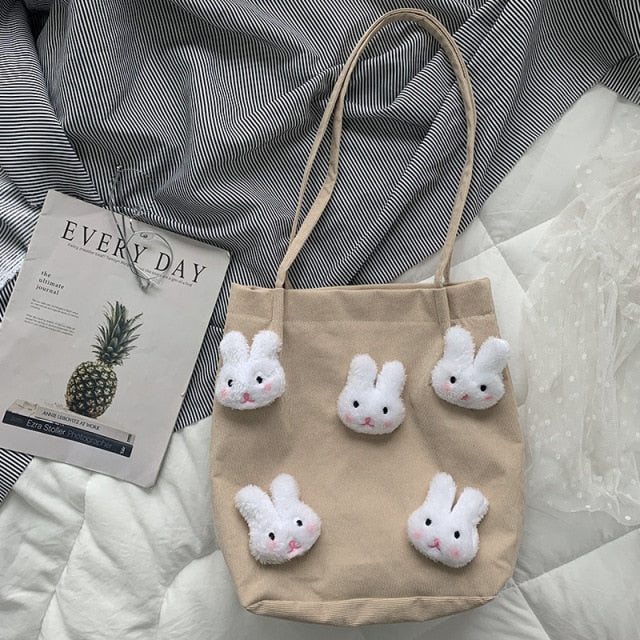 Corduroy Bunny Tote Bag - Floral Fawna