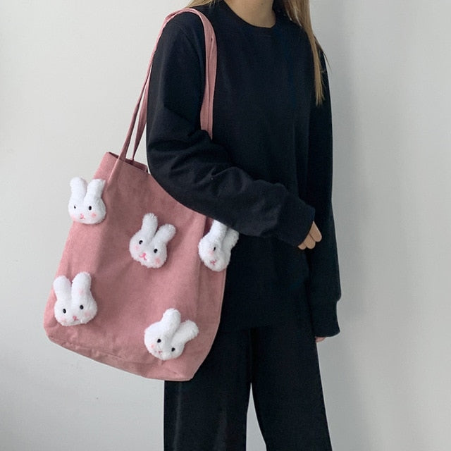 Corduroy Bunny Tote Bag - Floral Fawna