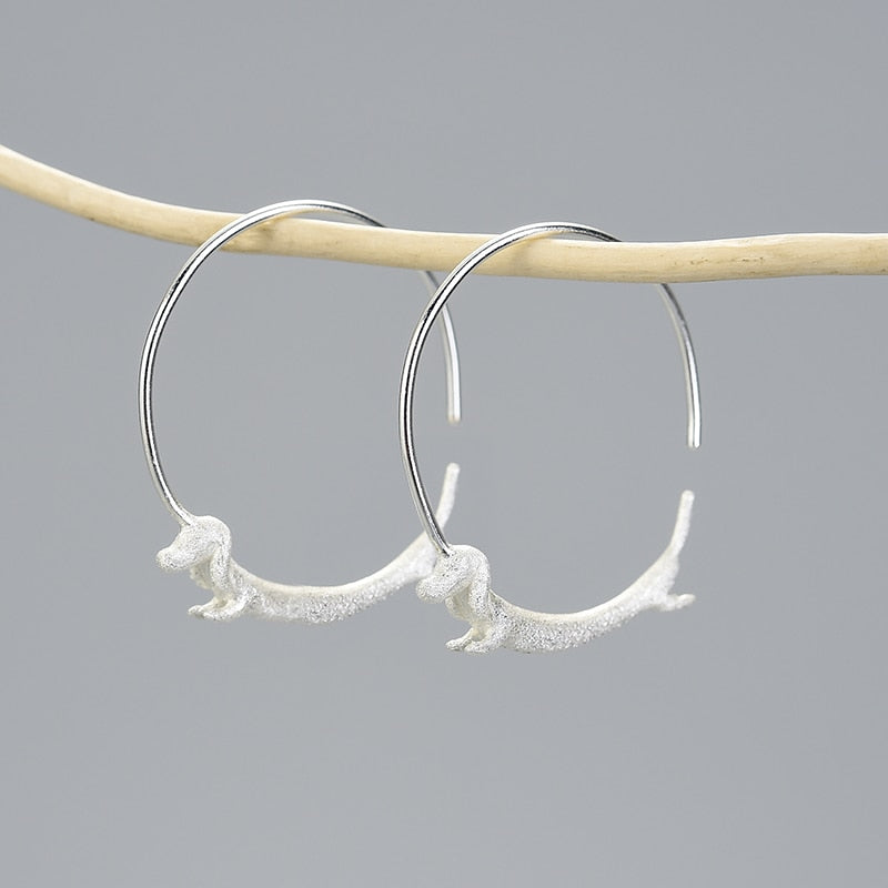Sterling Silver Dachshund Hoop Earrings - Floral Fawna