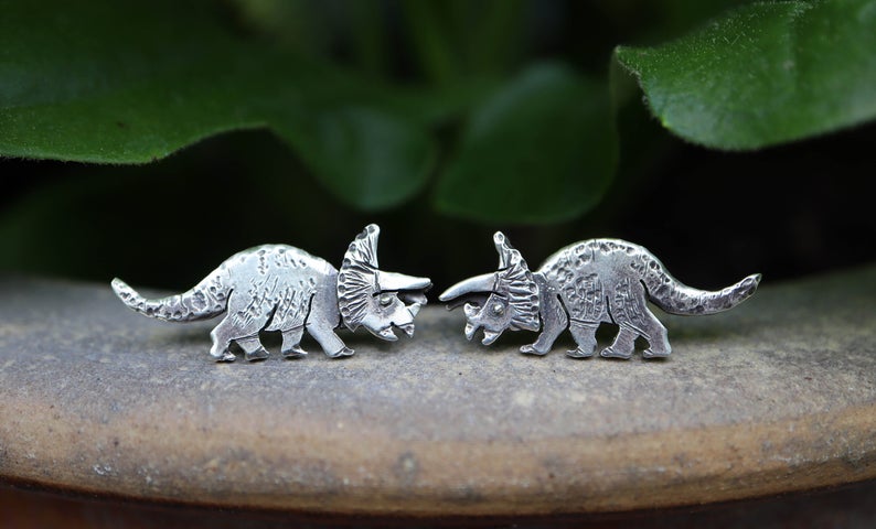 Triceratops Dinosaur Earrings - Floral Fawna