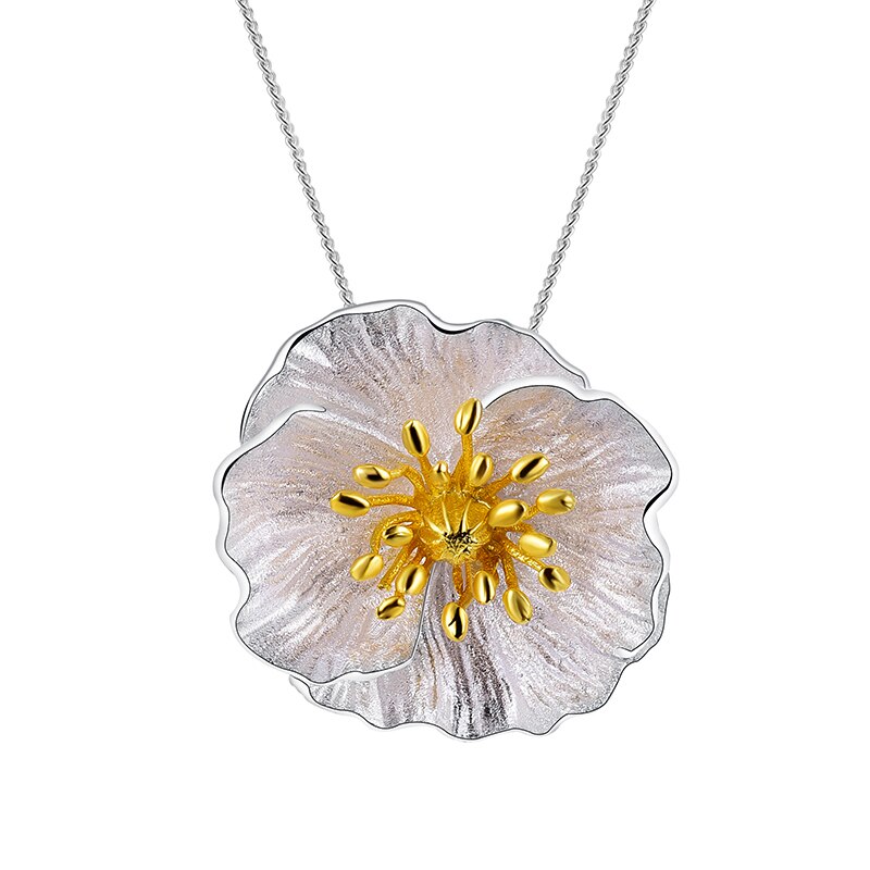 Blooming Poppy Sterling Silver Necklace - Floral Fawna
