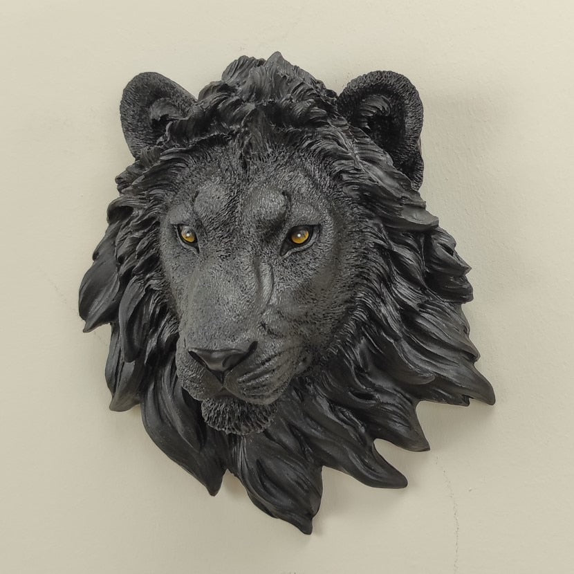3D Black Lion Head Wall Hanging - Floral Fawna