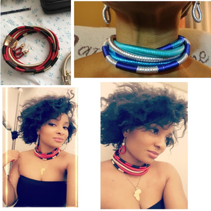 Multi-layered African Style Necklace Choker and Earrings - Floral Fawna
