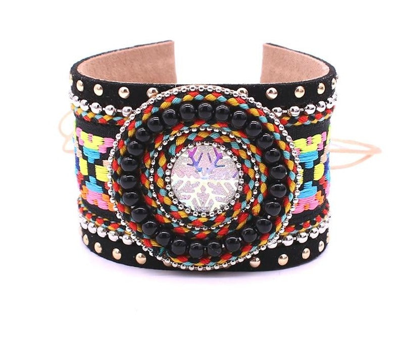 Leather Handmade Embroidered Bracelet - Floral Fawna