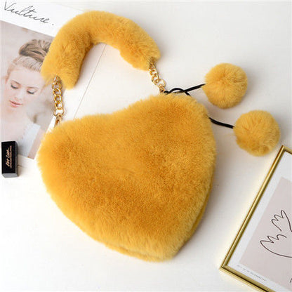 Faux Fur Heart Shaped Bag - Floral Fawna