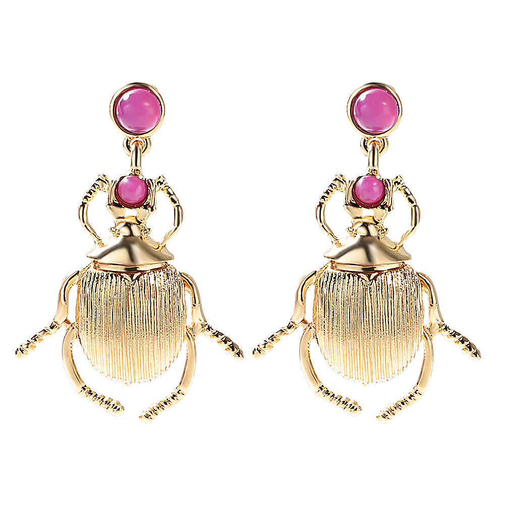 Statement Gold Beetle Earrings - Floral Fawna