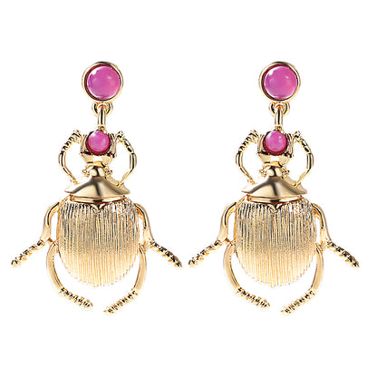 Statement Gold Beetle Earrings - Floral Fawna