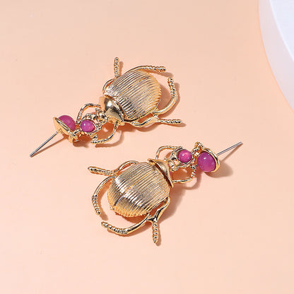 Statement Gold Beetle Earrings - Floral Fawna