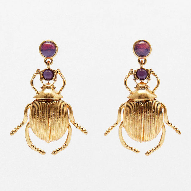 Statement Gold Beetle Earrings - Floral Fawna