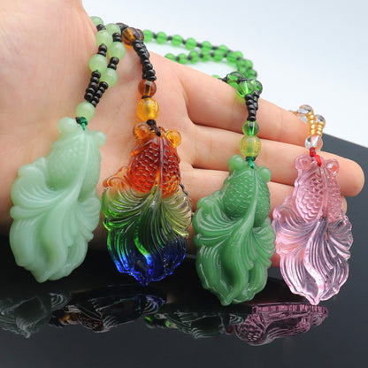 Fluorite Stone Fish Necklace - Floral Fawna