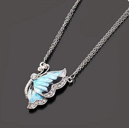 Charming Blue Butterfly Necklace - Floral Fawna