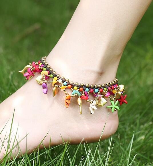 Starfish and Dolphin Anklet - Floral Fawna