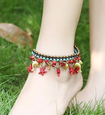 Starfish and Dolphin Anklet - Floral Fawna