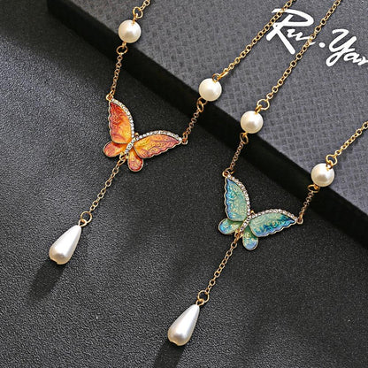 Lovely Pearl Butterfly Necklace - Floral Fawna