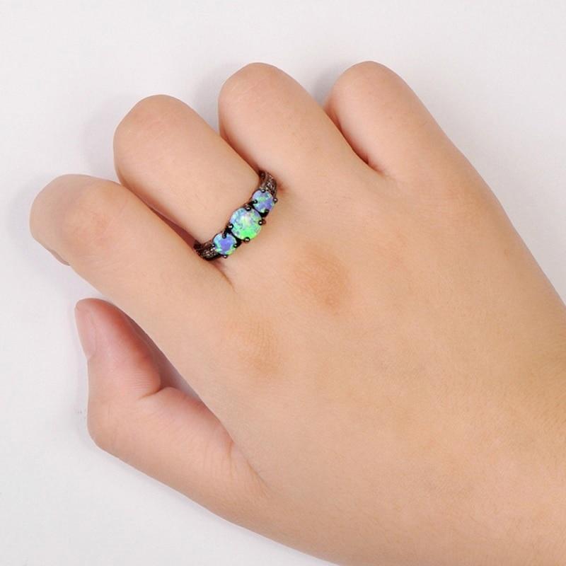 Blue Fire Opal Black Gold Ring - Floral Fawna