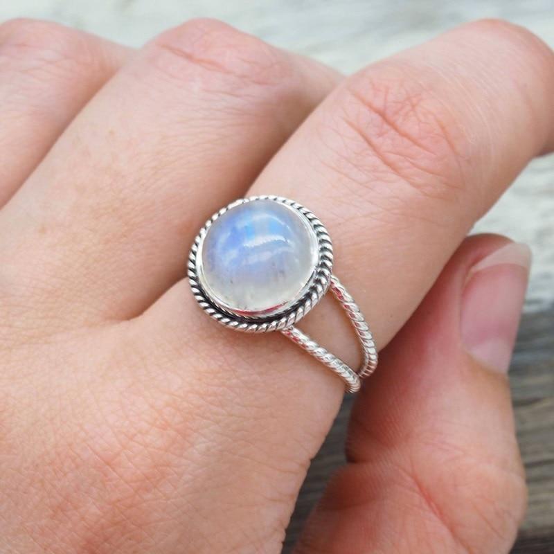 Round Natural Moonstone Ring - Floral Fawna